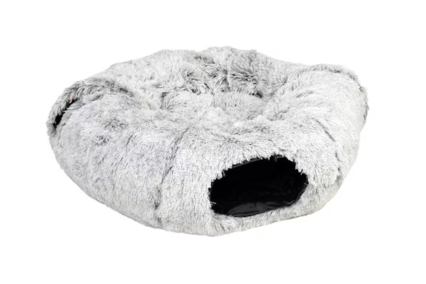 Ronde grijze fluffy kattentunnel